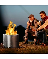 Cowsar Smokeless Fire Pit 3.0, 19" Outdoor Portable Wood-Burning Fire Pit with Detachable Ash Pan, Stainless Steel, Round Flame Hole, Carry Bag
