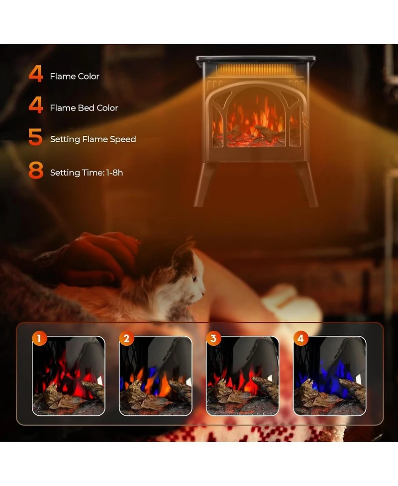 Cowsar Electric Fireplace Heater 17" , Different Flame Effects, Adjustable Brightness and Heating Mode, Overheating Safe Design