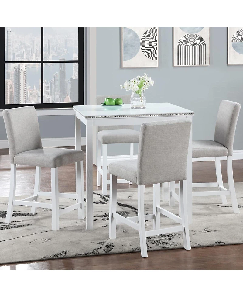 5-Piece Counter Height Dining Set with 4 Upholstered Chairs, 34.5" Square Table with Crystal Trim for Small Dining Room-Maison Boucle