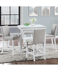 5-Piece Counter Height Dining Set with 4 Upholstered Chairs, 34.5" Square Table with Crystal Trim for Small Dining Room-Maison Boucle
