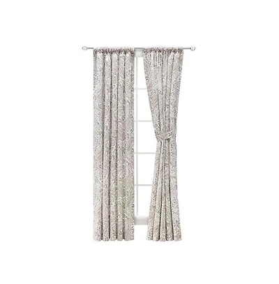 Ellis Shannon Printed Paisley Pattern on Cotton Fabric Tailored Pairs 3" Rod Pocket 100"x63" Natural