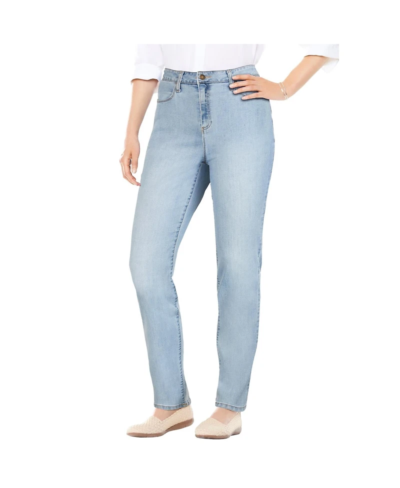 Woman Within Women's Tall Straight-Leg Stretch Comfort Denim Five-Pocket Jeans