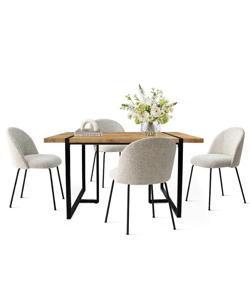 Maison Boucle Modern 5-Piece Dining Set for 4, Rectangular Table with Sturdy Metal Frame and Upholstered Chairs Small Room