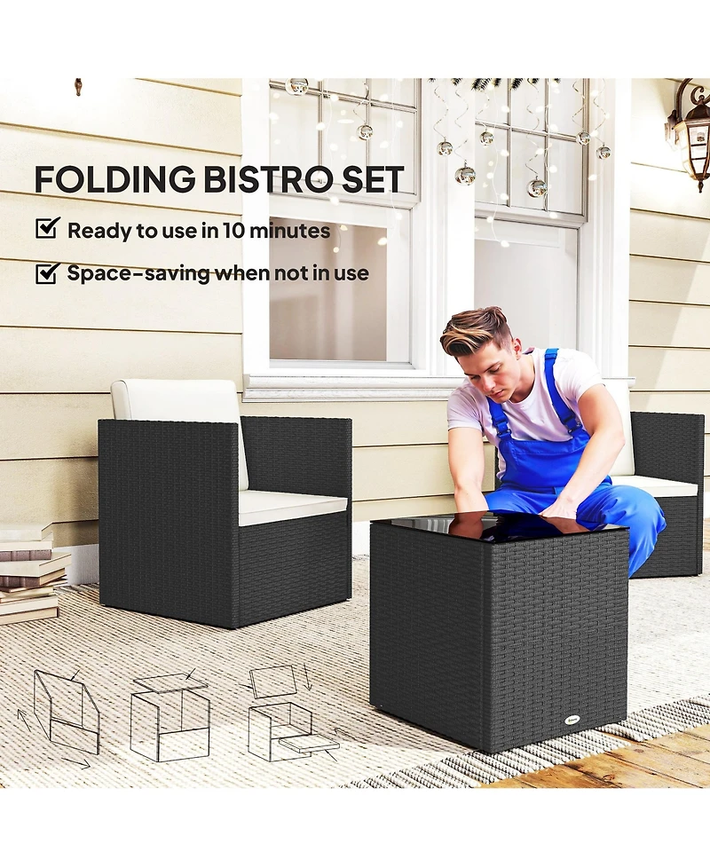 Outsunny 3 Piece Patio Furniture Set, Wicker Conversation Bistro Set