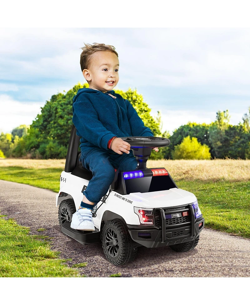 Givimo 6V Kids Ride On Police Car with Real Megaphone and Siren Flashing Lights
