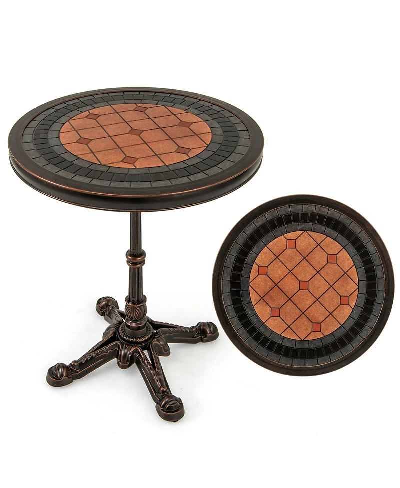 Costway 32" Patio Dining Table with 1.6" Umbrella Hole & Lid Dpc Tabletop for Backyard