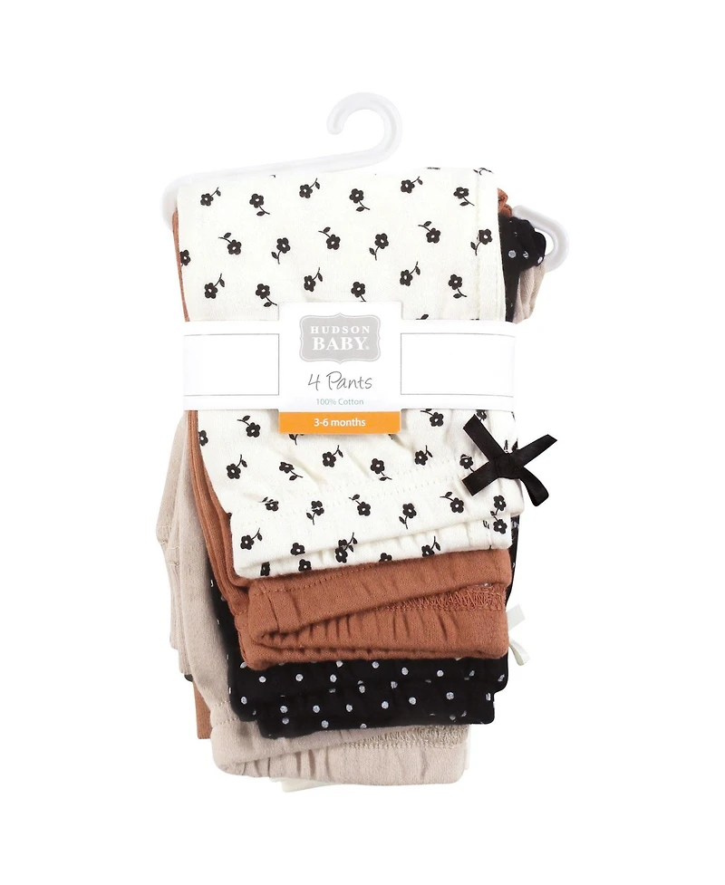 Hudson Baby Toddler Girls Cotton Pants and Leggings, Black Brown Tiny Floral