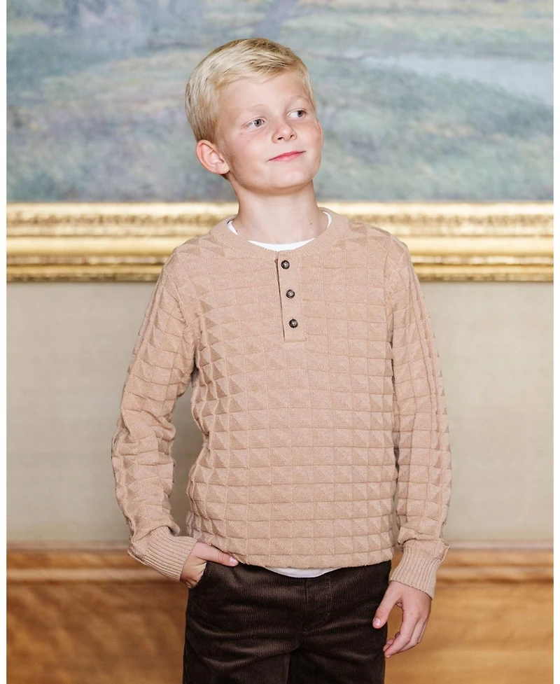 Hope & Henry Little and Big Boys' Organic Long Sleeve Henley Pullover Sweater with Elbow Patches
