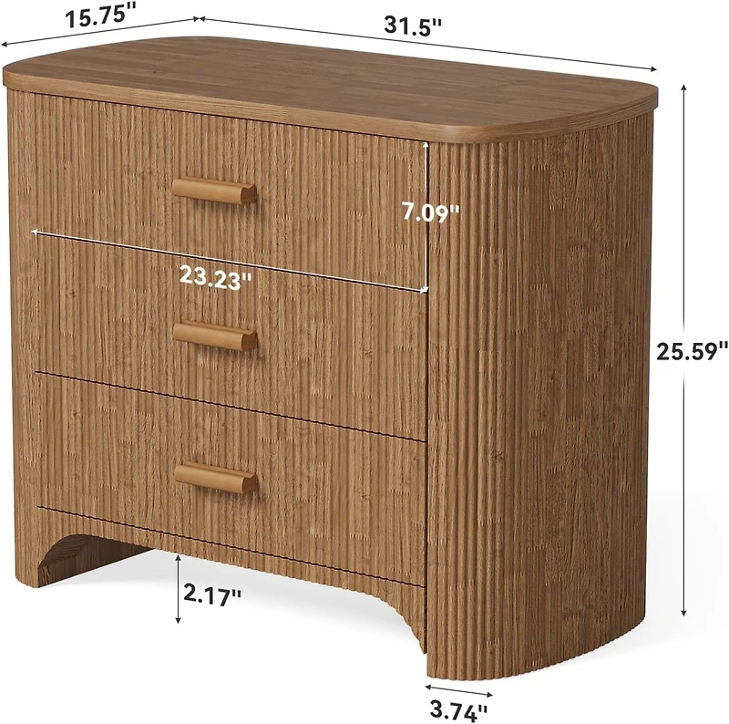 Tribesigns Large Wide Nightstand with 3 Drawers, Mid Century Modern Oversized Bedside Table