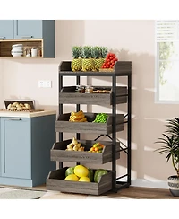 Tribesigns Wood Fruit and Vegetable Storage Rack, 5-Tier Pull-Out Snack Stand Fruit Basket Stand