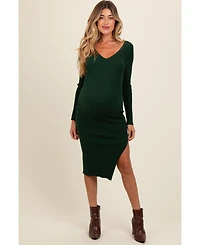 Pinkblush Maternity Ribbed Knit Side Slit Midi Dress