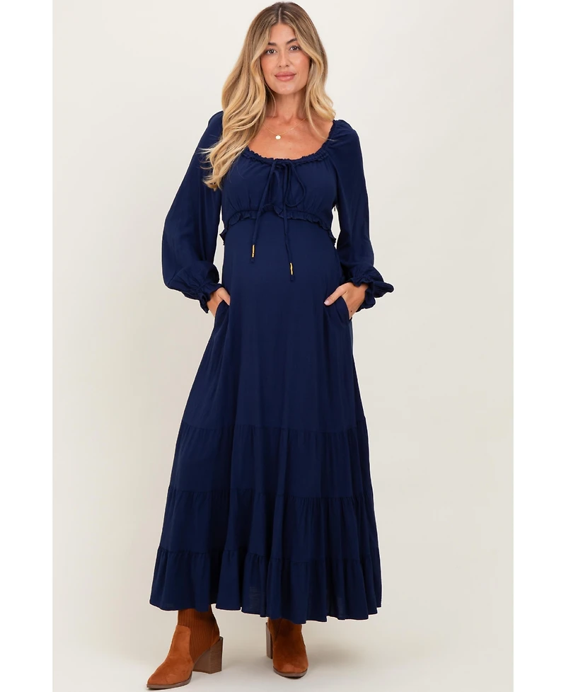 Pinkblush Maternity Motherhood Ruffled Fit-and-Flare Maxi Dress