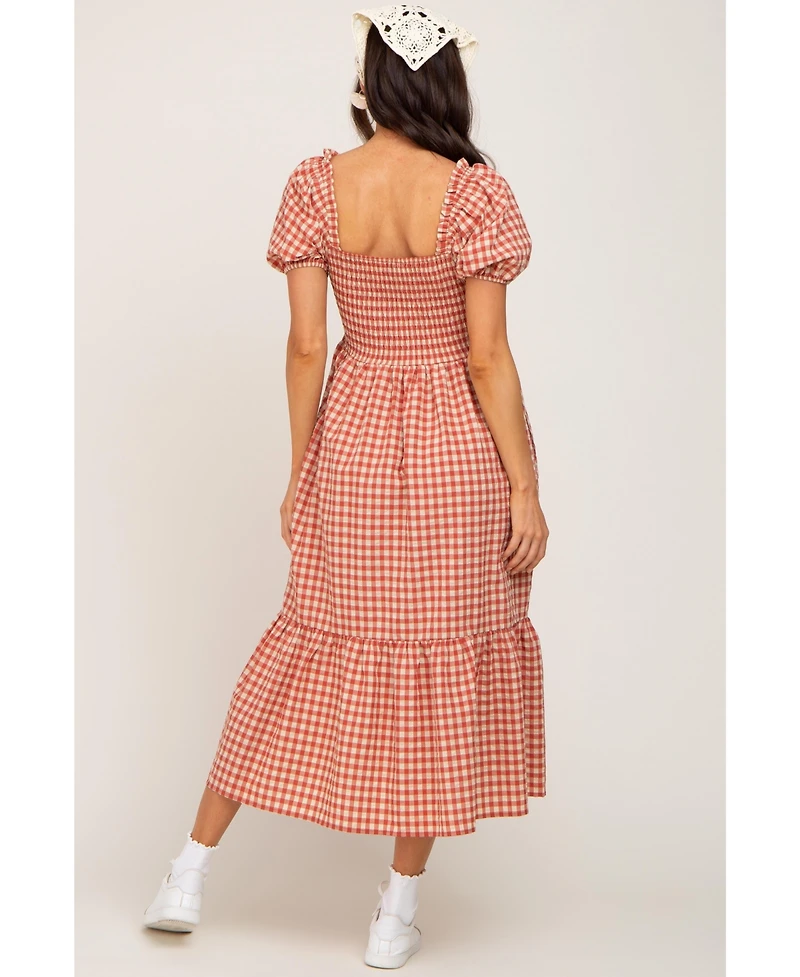 Pinkblush Maternity Olive Gingham Smocked Midi Dress