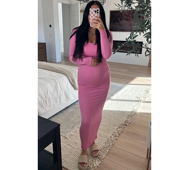 Pinkblush Black Ribbed Long Sleeve Square Neck Maternity Maxi Dress