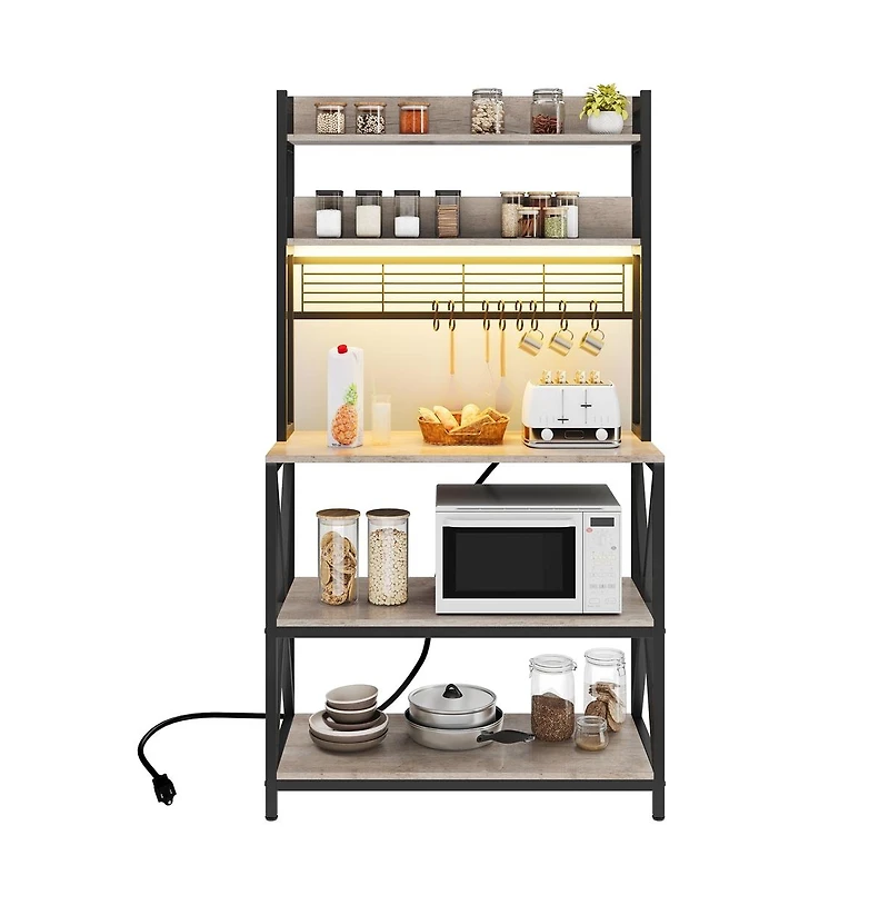 Yaheetech 5-Tier Engineered Wood and Metal Baker s Rack with Power Outlets