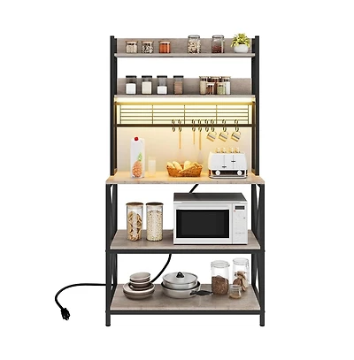 Yaheetech 5-Tier Engineered Wood and Metal Baker s Rack with Power Outlets