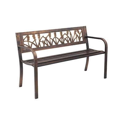 Slickblue 50" Outdoor Patio Bench with Metal Frame and Pvc Floral Backrest