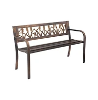 Slickblue 50" Outdoor Patio Bench with Metal Frame and Pvc Floral Backrest