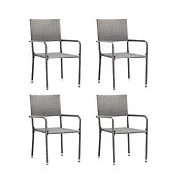 vidaXL Garden Dining Chair Set of 4 Grey Pe rattan, Steel