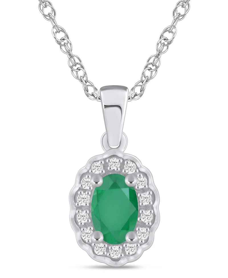Macy's Gemstone and Diamond Halo Pendant Necklace (1/20 ct. t.w.) 10k White Gold (also Yellow Gold)