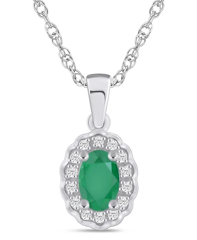 Macy's Gemstone and Diamond Halo Pendant Necklace (1/20 ct. t.w.) 10k White Gold (also Yellow Gold)