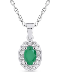 Macy's Gemstone and Diamond Halo Pendant Necklace (1/20 ct. t.w.) 10k White Gold (also Yellow Gold)