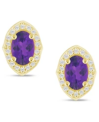 Macy's Gemstone and Diamond ((1/5 ct. t.w.) Halo Stud Earrings 10k White Gold (also Yellow Gold)