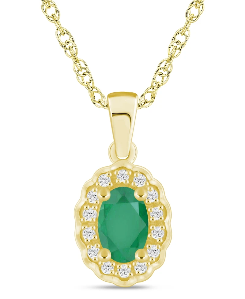 Macy's Gemstone and Diamond Halo Pendant Necklace (1/20 ct. t.w.) 10k White Gold (also Yellow Gold)