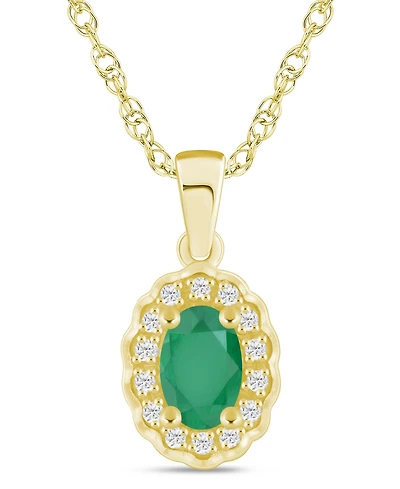 Macy's Gemstone and Diamond Halo Pendant Necklace (1/20 ct. t.w.) 10k White Gold (also Yellow Gold)