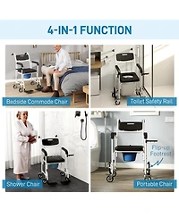Shower Chair with Wheels, Bedside Commode Wheelchair for Seniors,