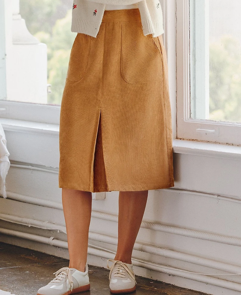 Cupshe Women's Corduroy A Line Midi Skirt with Pockets