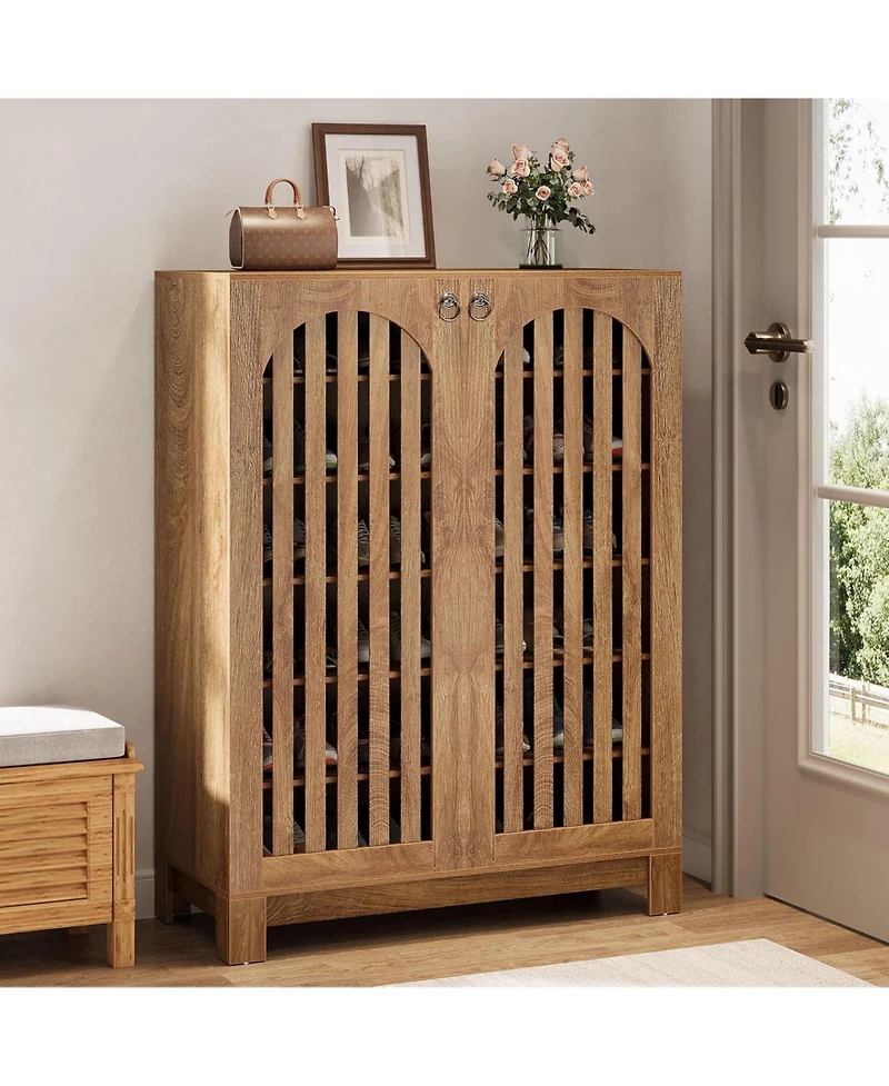 Tribesigns Shoe Cabinet with Airy Doors, 6-Tier Entryway Shoe Storage Rack Organizer with Adjustable Shelves