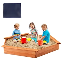 Sugift Hexagon Wooden Cedar Sand Box With Seat Boards