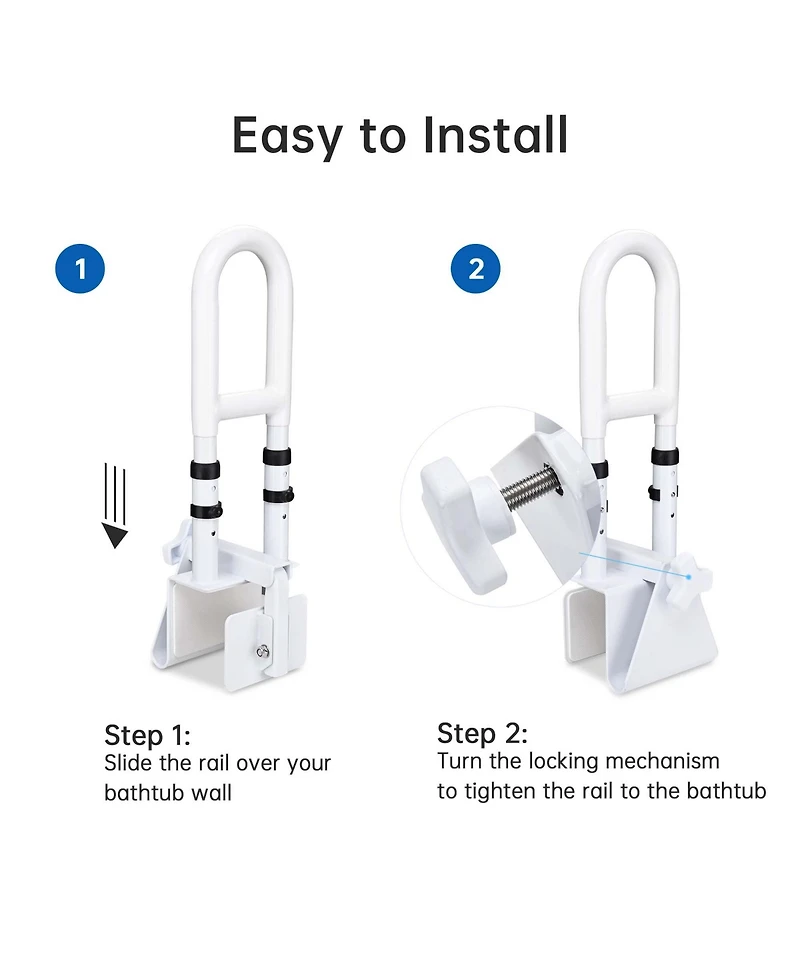Yescom 2 Pack Bathtub Grab Bar Safety Rail Adjustable Shower Handle Lock Clamp for Senior Handicap