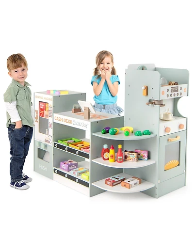 Mecale Wooden Kids Grocery Store Playset Pretend Play Supermarket