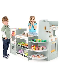 Mecale Wooden Kids Grocery Store Playset Pretend Play Supermarket
