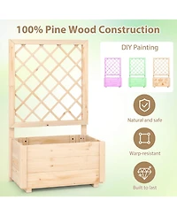 Costway 1 Pcs 40" Tall Wooden Raised Garden Bed with Lattice Trellis for Climbing Vine