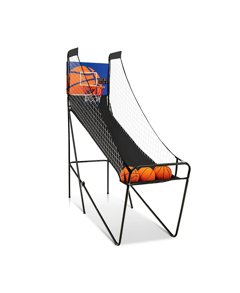 Foldable Single Shot Basketball Arcade Game with Electronic Scorer and Basketballs