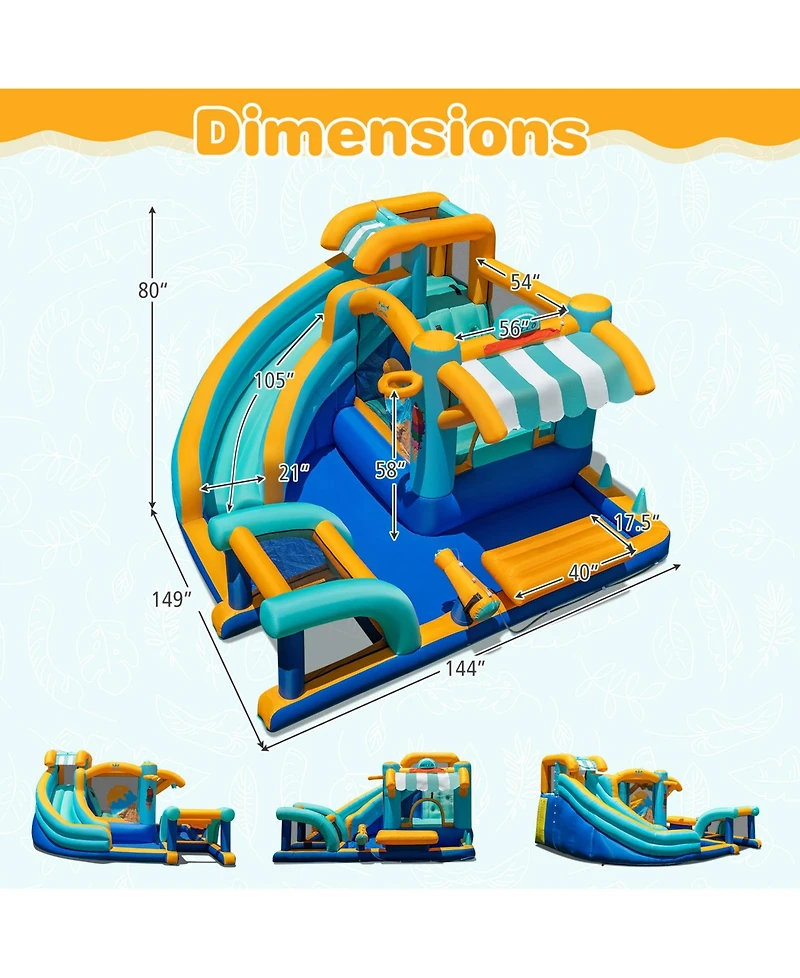 Inflatable Water Slide Bounce House Kids Jump Castle with 735W Blower