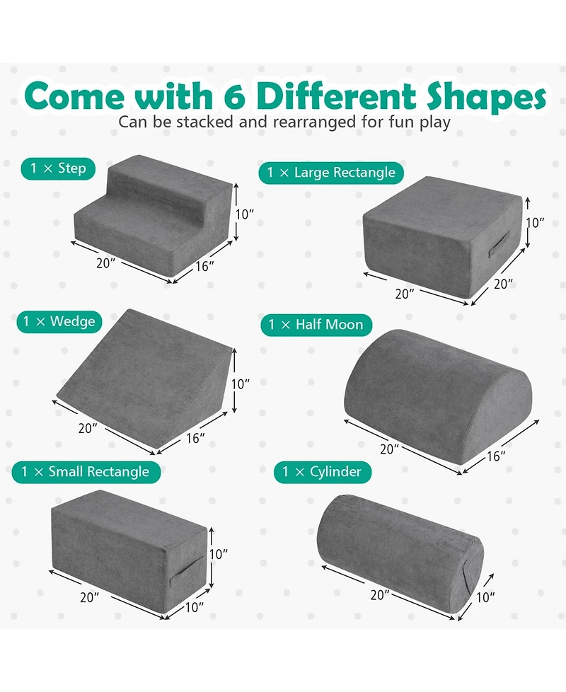 Sugift 6-Piece Baby Climbing Blocks with 30D High-Density Foam and Carrying Handles-Gray