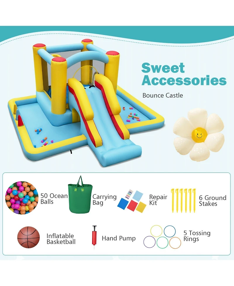 Inflatable Bounce House 7-in-1 Bouncy Castle with Slide and Tunnel without Blower