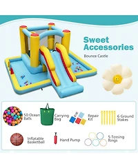 Inflatable Bounce House 7-in-1 Bouncy Castle with Slide and Tunnel without Blower