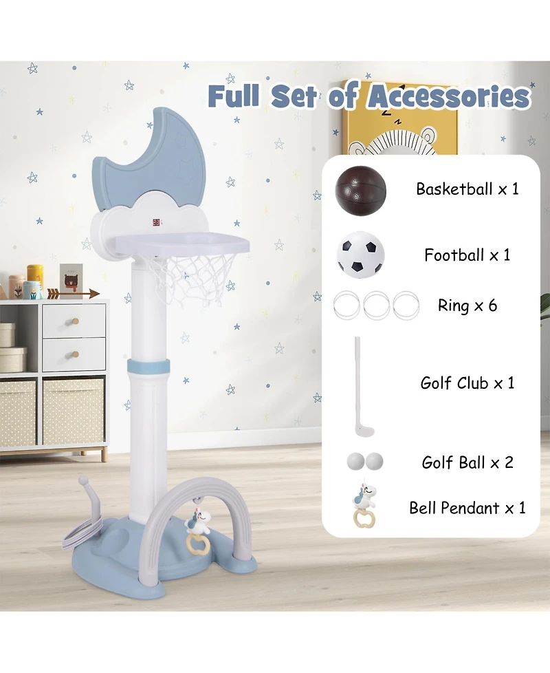Sugift 4-In-1 Kids Basketball Hoop with Moon-shaped Electronic Scoreboard and Play Set