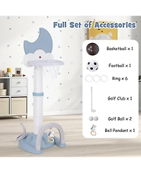 Sugift 4-In-1 Kids Basketball Hoop with Moon-shaped Electronic Scoreboard and Play Set