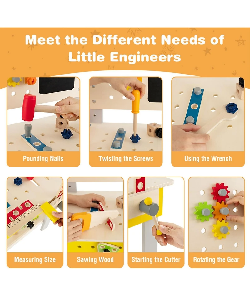 Sugift Wooden Pretend Play Workbench Set with Blackboard for Toddlers Ages 3+