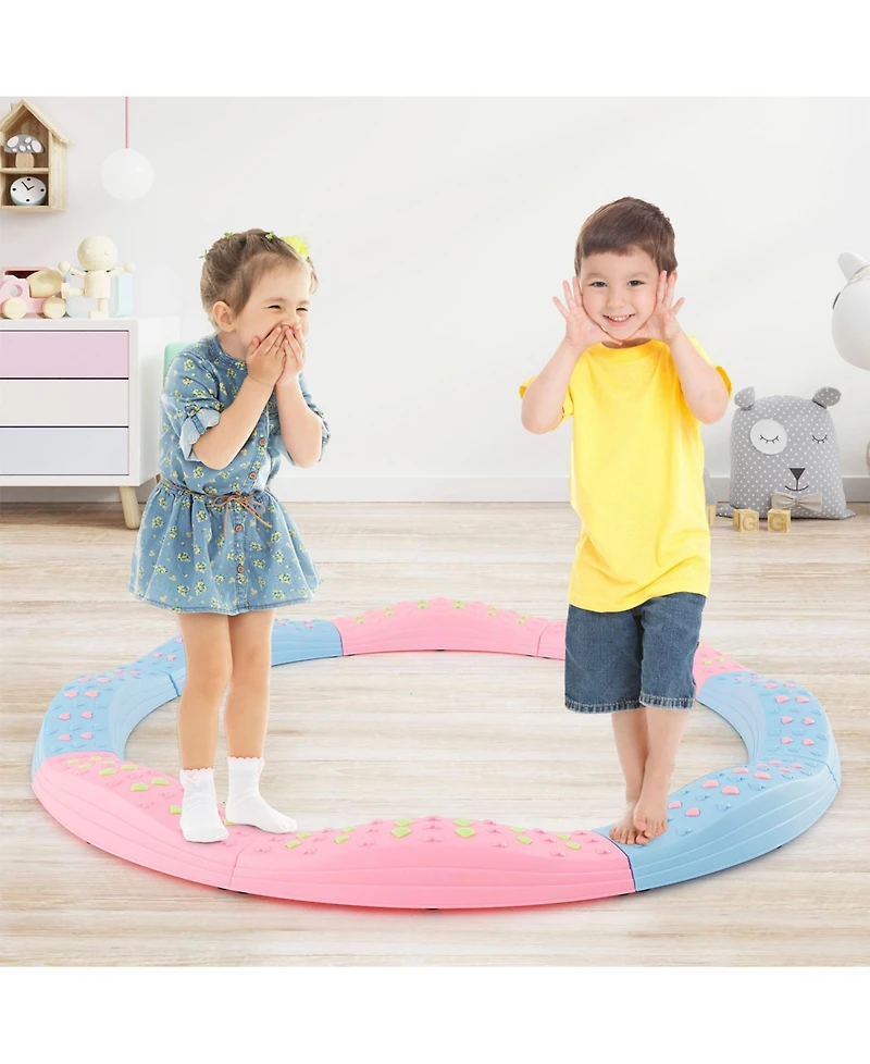 Colorful Kids Wavy Balance Beam with Textured Surface and Non-slip Foot Pads-Blue and Pink