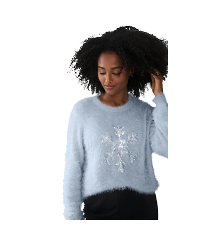 ellos Women's Embellished Eyelash Pullover Sweater