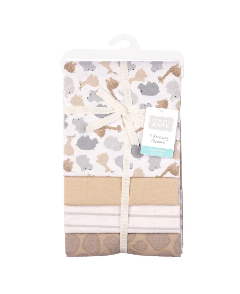 Hudson Baby Cotton Flannel Receiving Blankets 4-Pack, Safari Friends , One Size