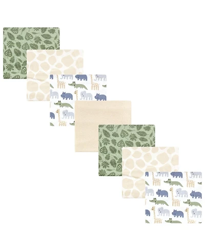 Hudson Baby Cotton Flannel Receiving Blankets 7-Pack Bundle, Wild Leaf Safari , One Size