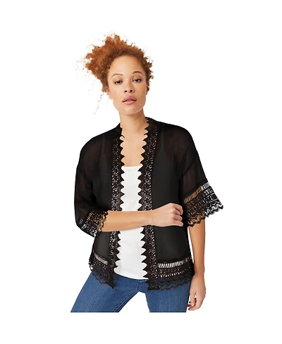 ellos Plus Sheer Lace Trim Kimono Cardigan